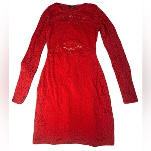 Express Elegant Red Lace Long Sleeve Dress